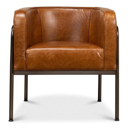 Sarreid Breda Retro Brown Leather Accent Tub Chair
