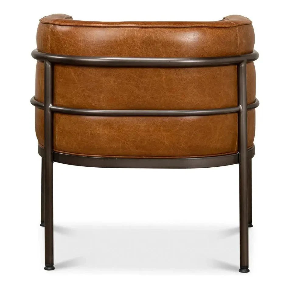 Breda Retro Brown Leather Accent Tub Chair - LOOMLAN - Sarreid - Club Chairs