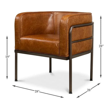 Breda Retro Brown Leather Accent Tub Chair - LOOMLAN - Sarreid - Club Chairs