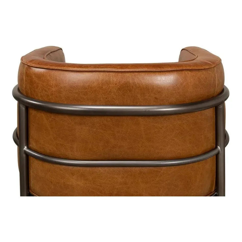 Breda Retro Brown Leather Accent Tub Chair - LOOMLAN - Sarreid - Club Chairs