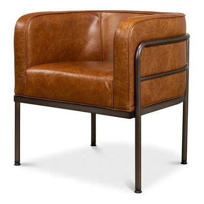 Breda Retro Brown Leather Accent Tub Chair - LOOMLAN - Sarreid - Club Chairs