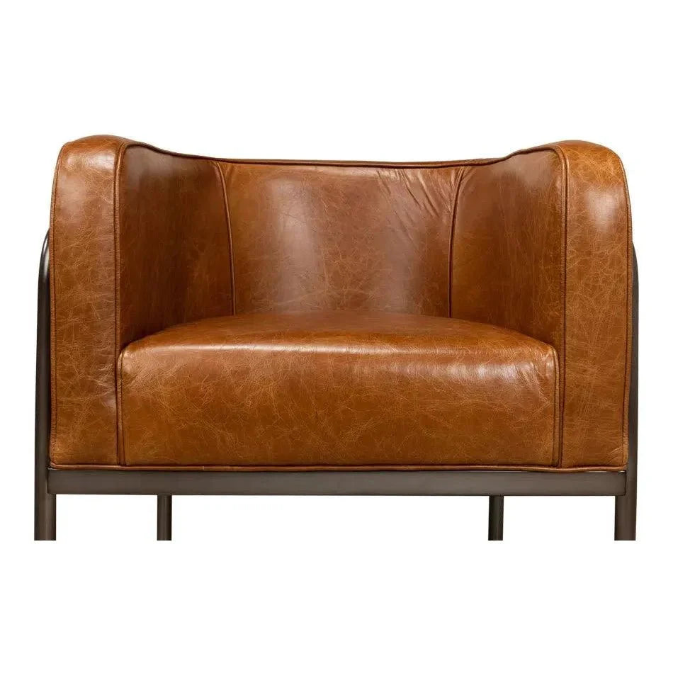 Breda Retro Brown Leather Accent Tub Chair - LOOMLAN - Sarreid - Club Chairs