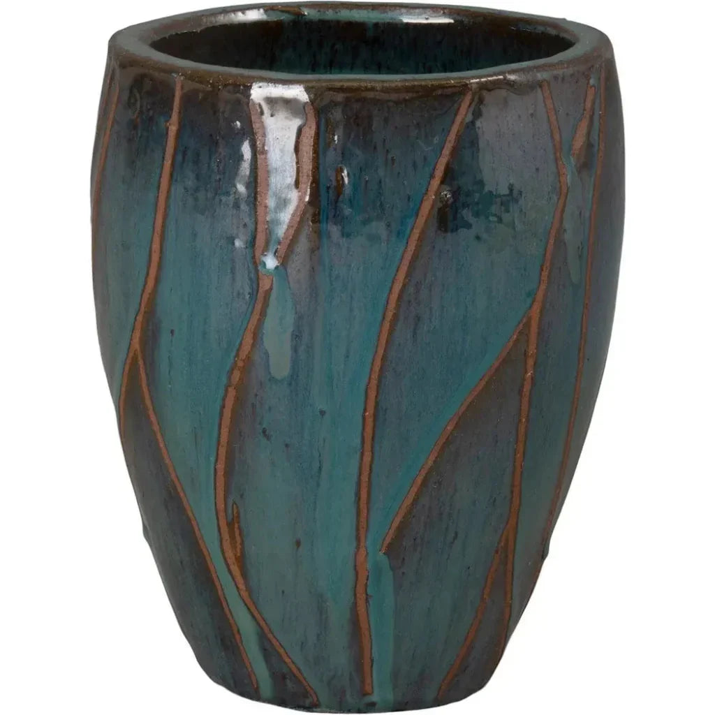 Breeze Round Teal Ceramic Planter - LOOMLAN - Planters