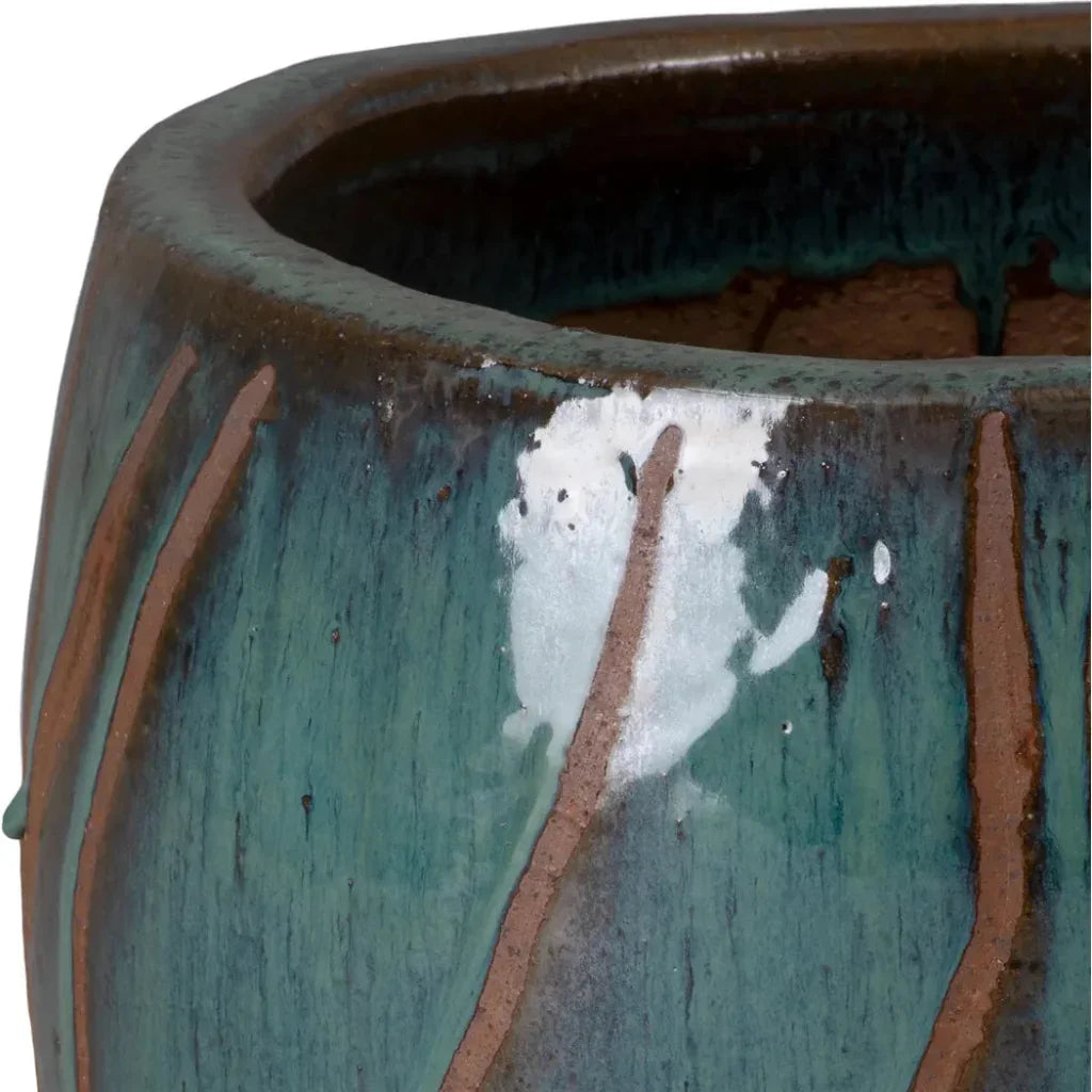 Breeze Round Teal Ceramic Planter - LOOMLAN - Planters