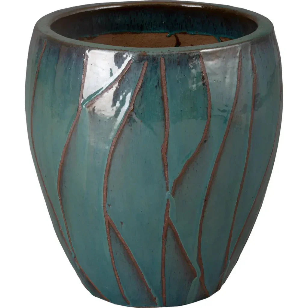 Breeze Round Teal Ceramic Planter - LOOMLAN - Planters