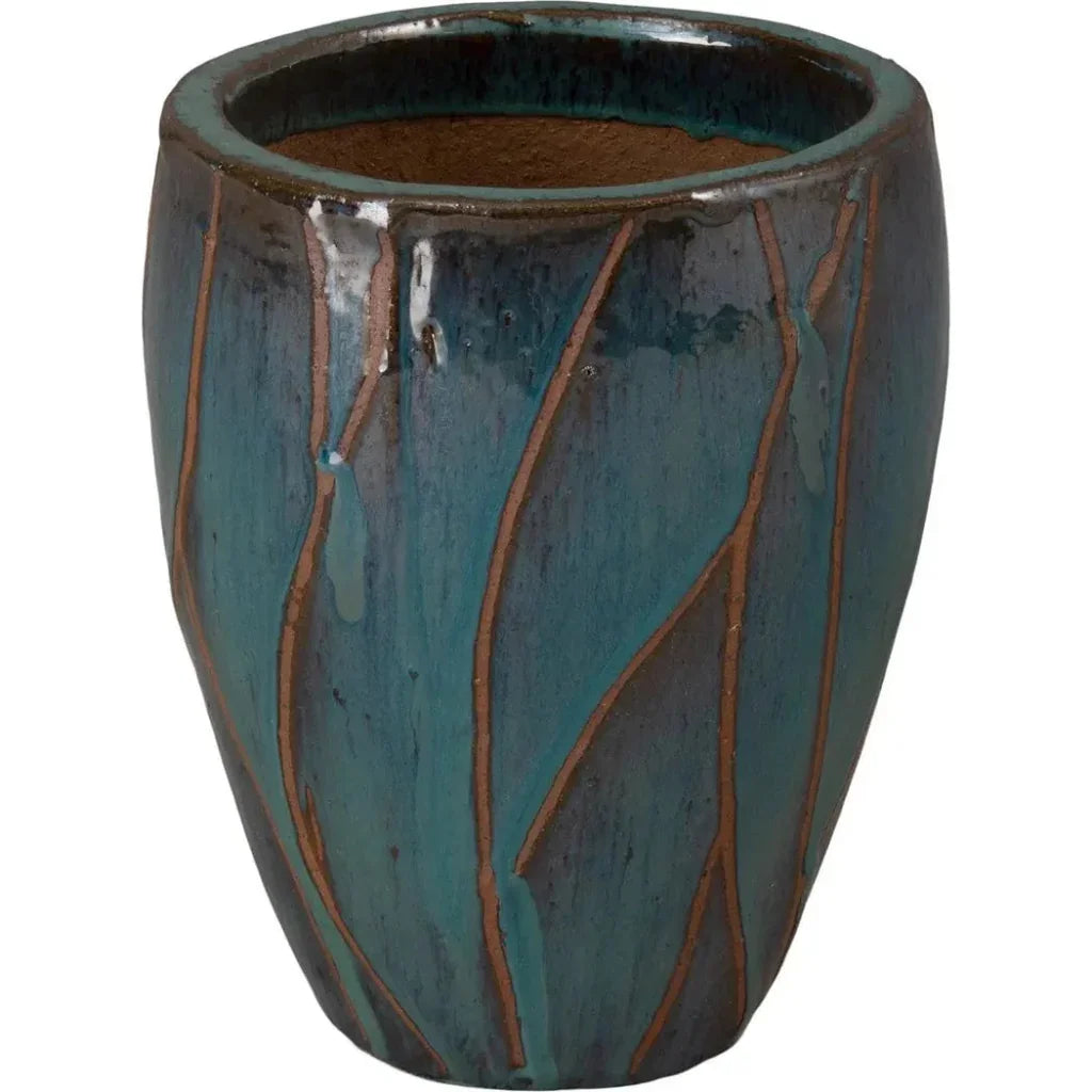 Breeze Round Teal Ceramic Planter - LOOMLAN - Planters
