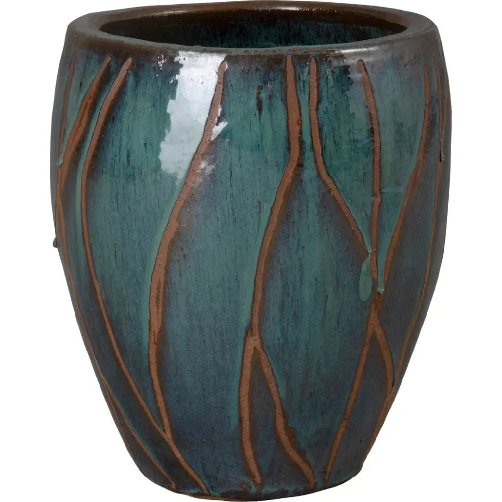 Breeze Round Teal Ceramic Planter - LOOMLAN - Planters