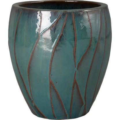 Breeze Round Teal Ceramic Planter