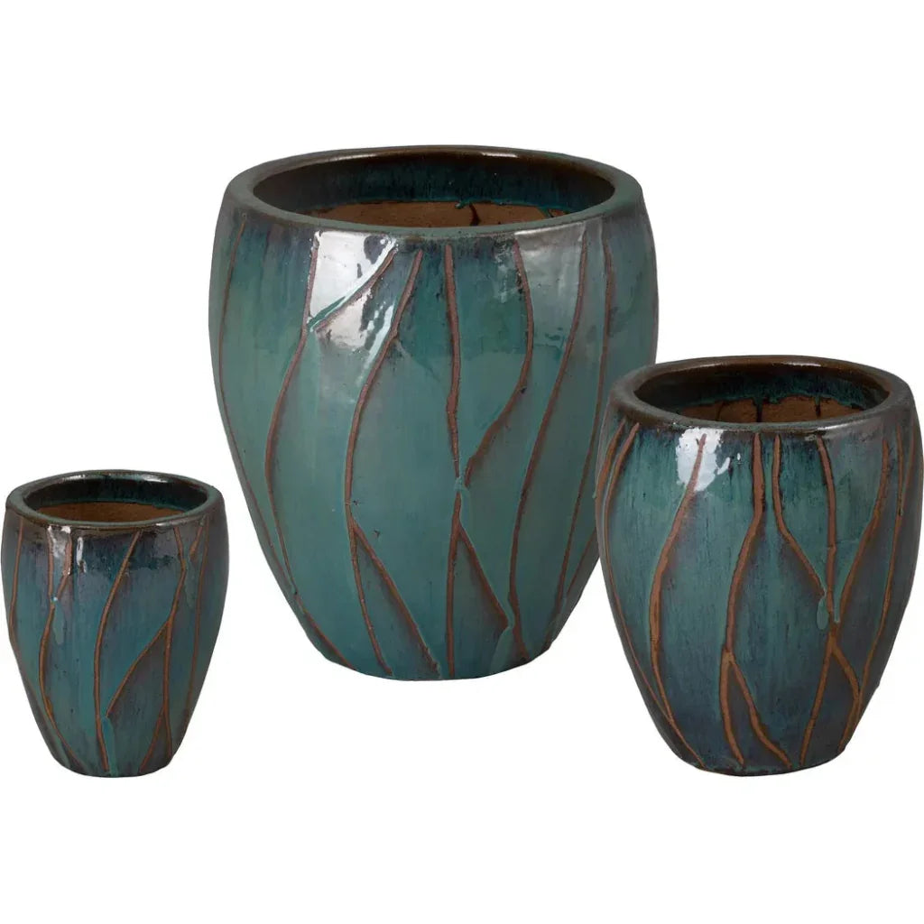 Breeze Round Teal Ceramic Planter