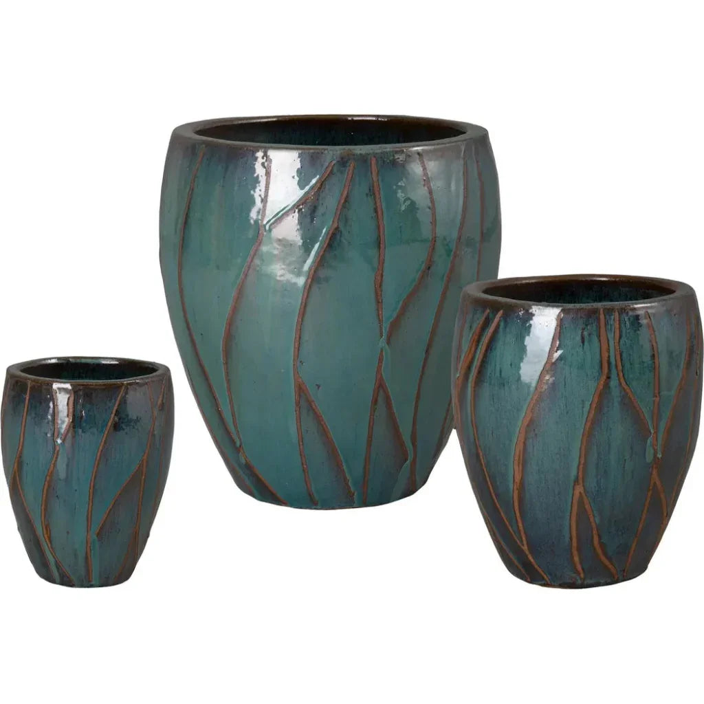 Breeze Round Teal Ceramic Planter - LOOMLAN - Planters
