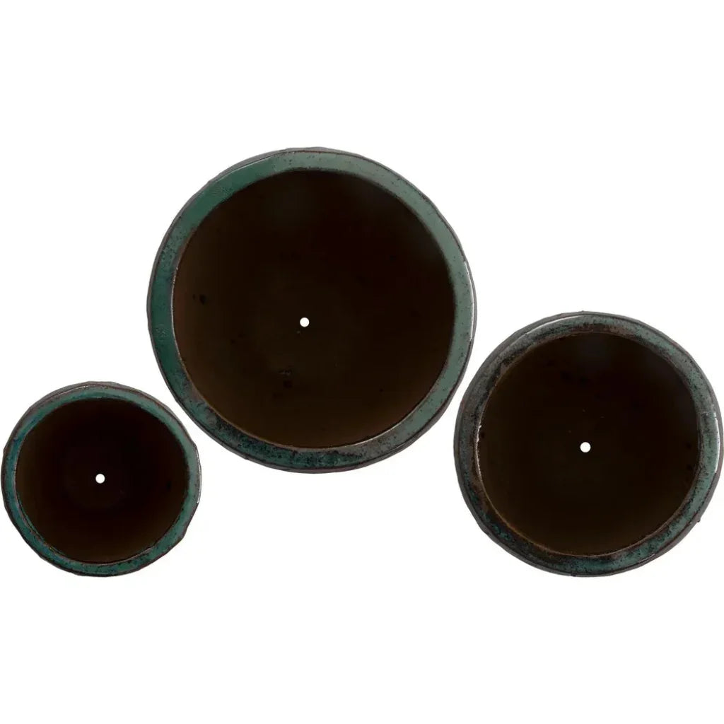 Breeze Round Teal Ceramic Planter - LOOMLAN - Planters