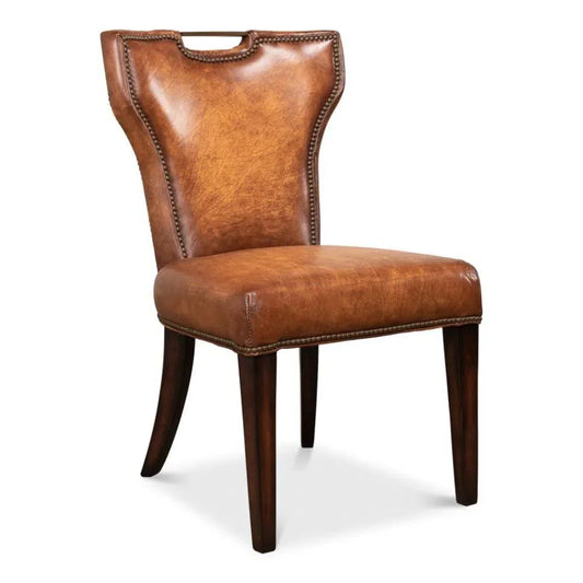 Sarreid Broderick Brown Leather Dining Chair 2PC