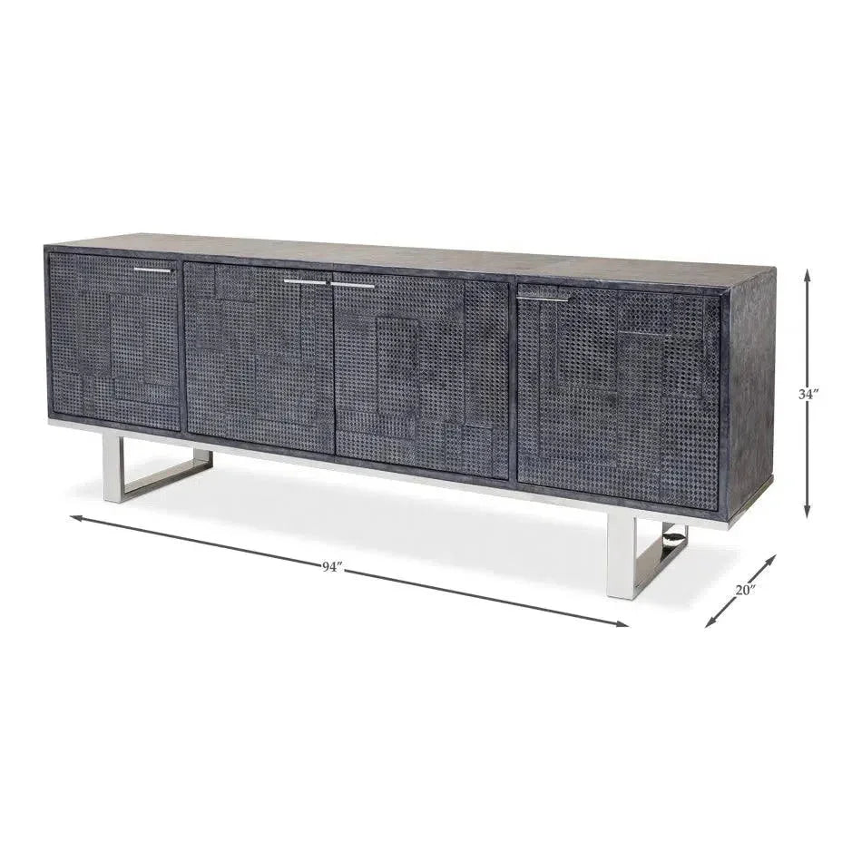 Bronzini Credenza Large Blue Cabinet for Living Room - LOOMLAN - Sarreid - Sideboards