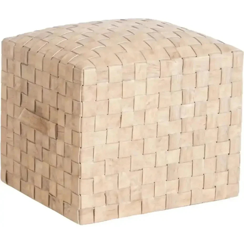 Square Ottoman Leather Pouf Brooklyn in Wheat