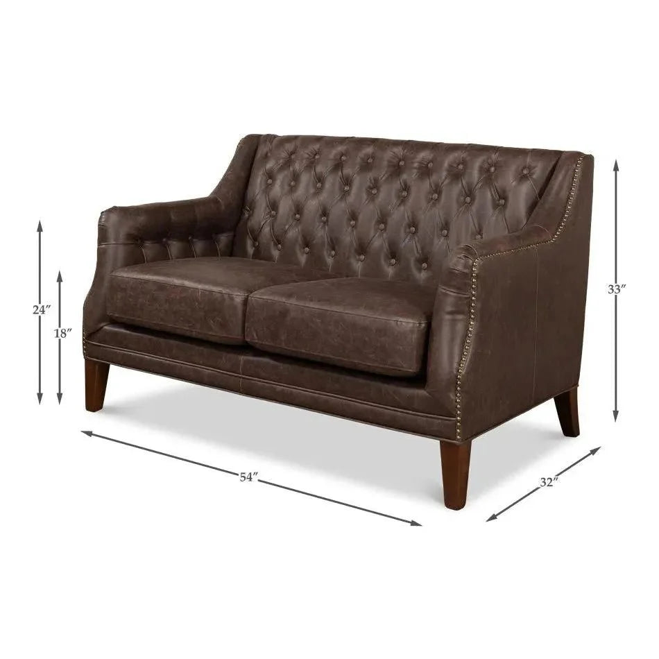 Brooks Leather Tufted 2 Seat Sofa - LOOMLAN - Sarreid - Sofas & Loveseats