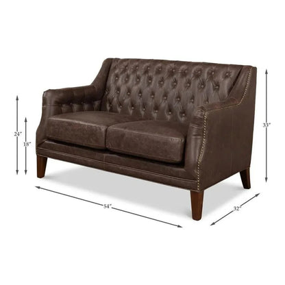 Brooks Leather Tufted 2 Seat Sofa - LOOMLAN - Sarreid - Sofas & Loveseats