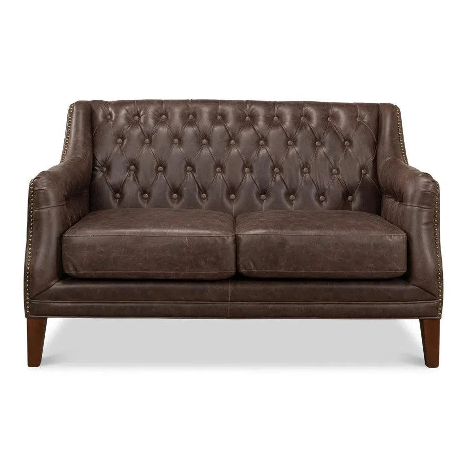 Brooks Leather Tufted 2 Seat Sofa - LOOMLAN - Sarreid - Sofas & Loveseats