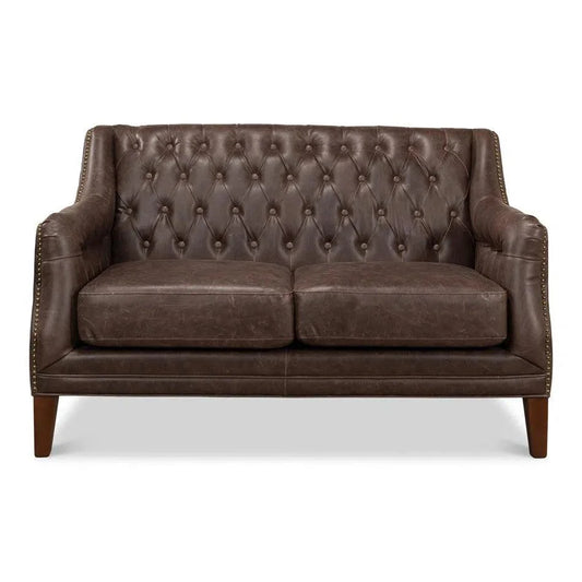 Sarreid Brooks Leather Tufted 2 Seat Sofa