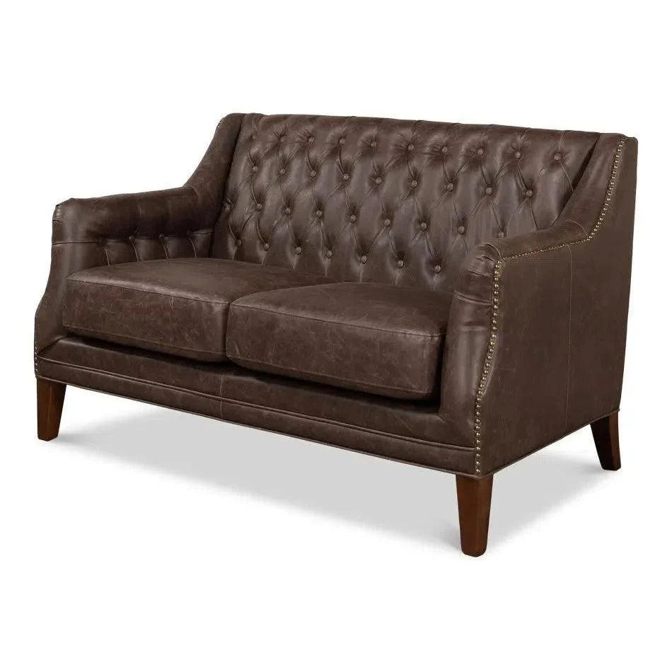 Brooks Leather Tufted 2 Seat Sofa - LOOMLAN - Sarreid - Sofas & Loveseats