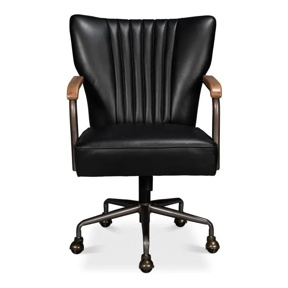 Brooks Metal & Leather Black Swivel Arm Chair - LOOMLAN - Sarreid - Office Chairs
