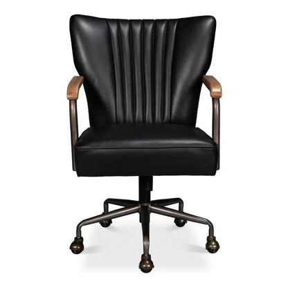 Brooks Metal & Leather Black Swivel Arm Chair - LOOMLAN - Sarreid - Office Chairs