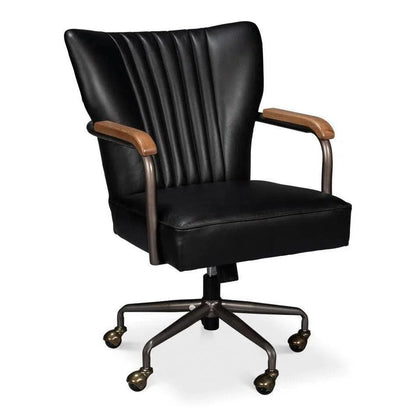 Brooks Metal & Leather Black Swivel Arm Chair - LOOMLAN - Sarreid - Office Chairs