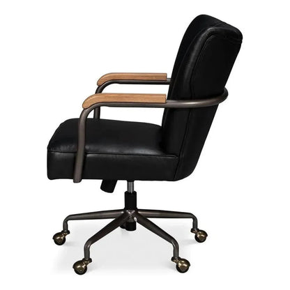 Brooks Metal & Leather Black Swivel Arm Chair - LOOMLAN - Sarreid - Office Chairs