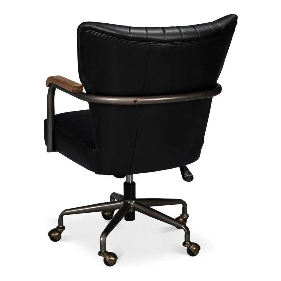 Brooks Metal & Leather Black Swivel Arm Chair - LOOMLAN - Sarreid - Office Chairs