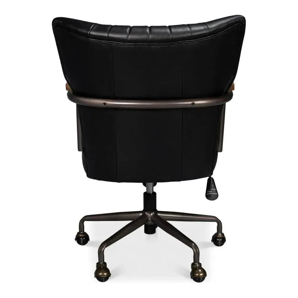 Brooks Metal & Leather Black Swivel Arm Chair - LOOMLAN - Sarreid - Office Chairs