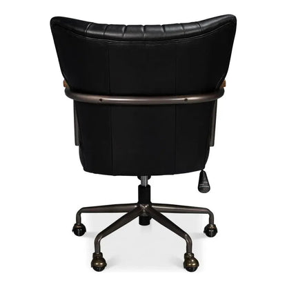Brooks Metal & Leather Black Swivel Arm Chair - LOOMLAN - Sarreid - Office Chairs