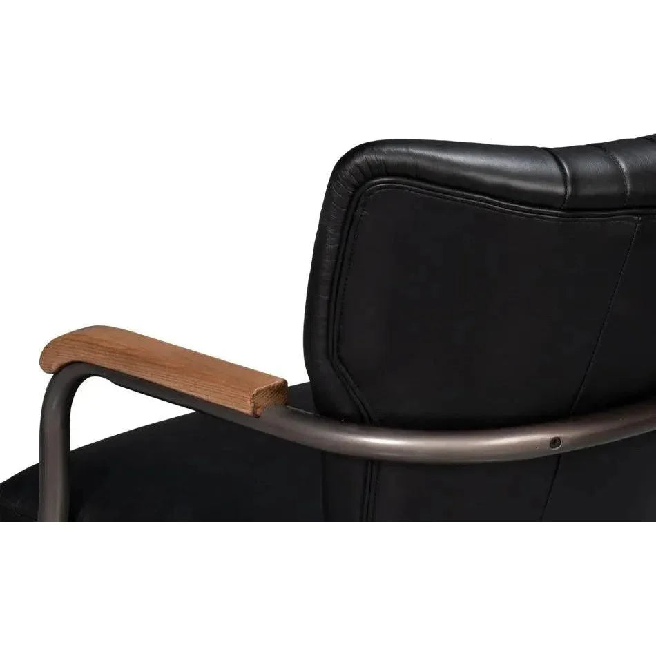 Brooks Metal & Leather Black Swivel Arm Chair - LOOMLAN - Sarreid - Office Chairs