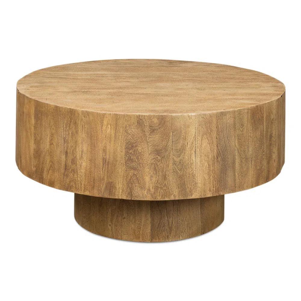 Brutus Barnwood Round Coffee Table Drawers Round Block - LOOMLAN - Sarreid - Coffee Tables