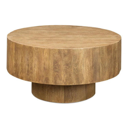 Brutus Barnwood Round Coffee Table Drawers Round Block - LOOMLAN - Sarreid - Coffee Tables