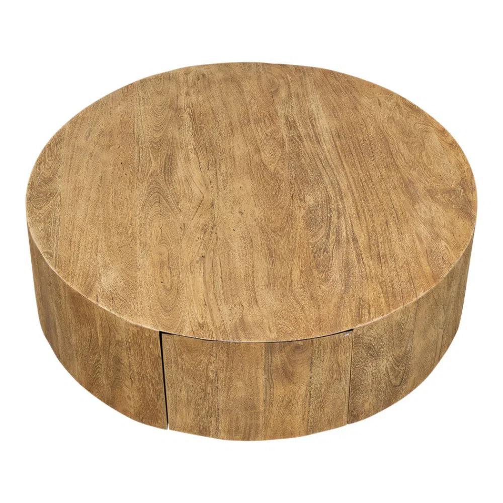 Brutus Barnwood Round Coffee Table Drawers Round Block - LOOMLAN - Sarreid - Coffee Tables