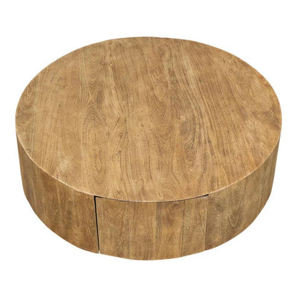 Brutus Barnwood Round Coffee Table Drawers Round Block - LOOMLAN - Sarreid - Coffee Tables