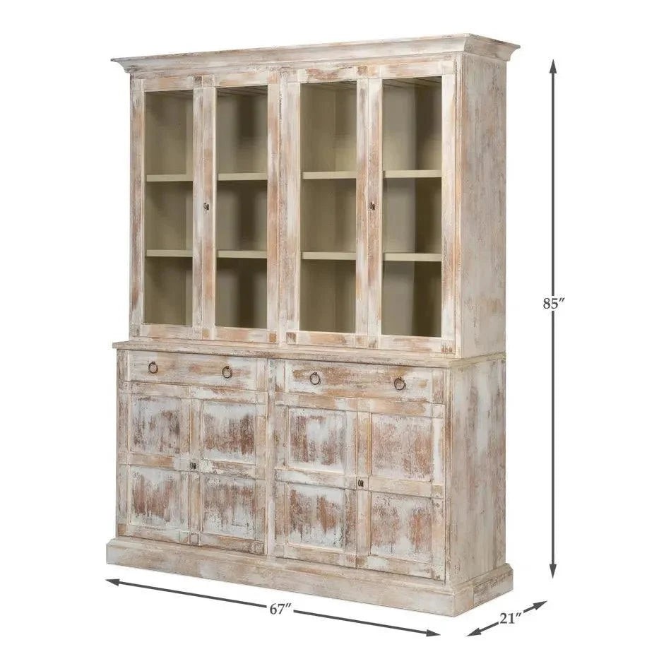 Buffet & Hutch Glass Doors & Drawers Disrupted White - LOOMLAN - Sarreid - Buffets & Curios