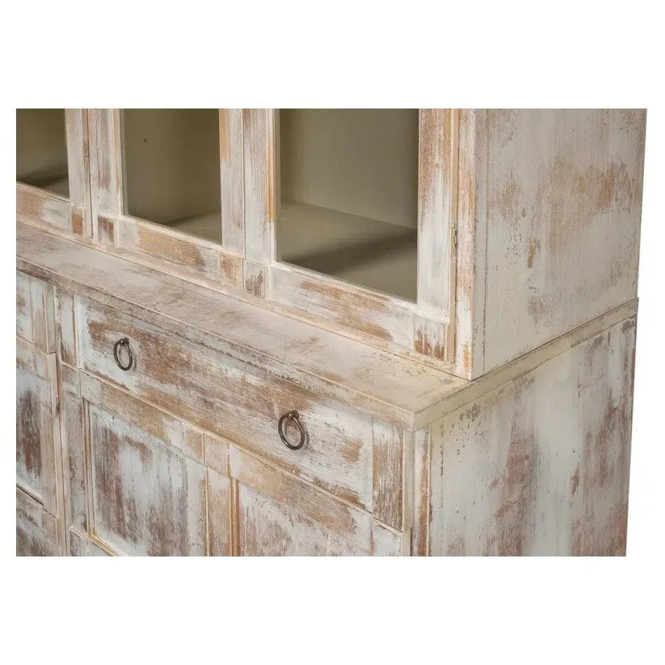 Buffet & Hutch Glass Doors & Drawers Disrupted White - LOOMLAN - Sarreid - Buffets & Curios