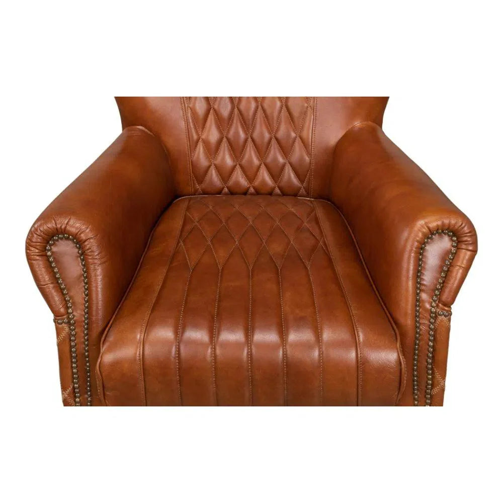 Bugatti Brown Leather Accent Arm Chair - LOOMLAN - Sarreid - Club Chairs