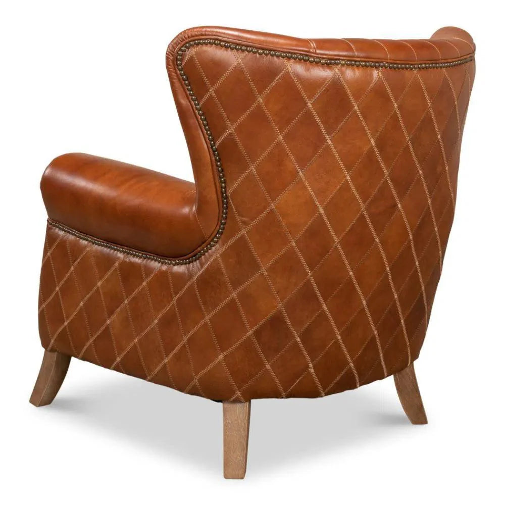 Bugatti Brown Leather Accent Arm Chair - LOOMLAN - Sarreid - Club Chairs