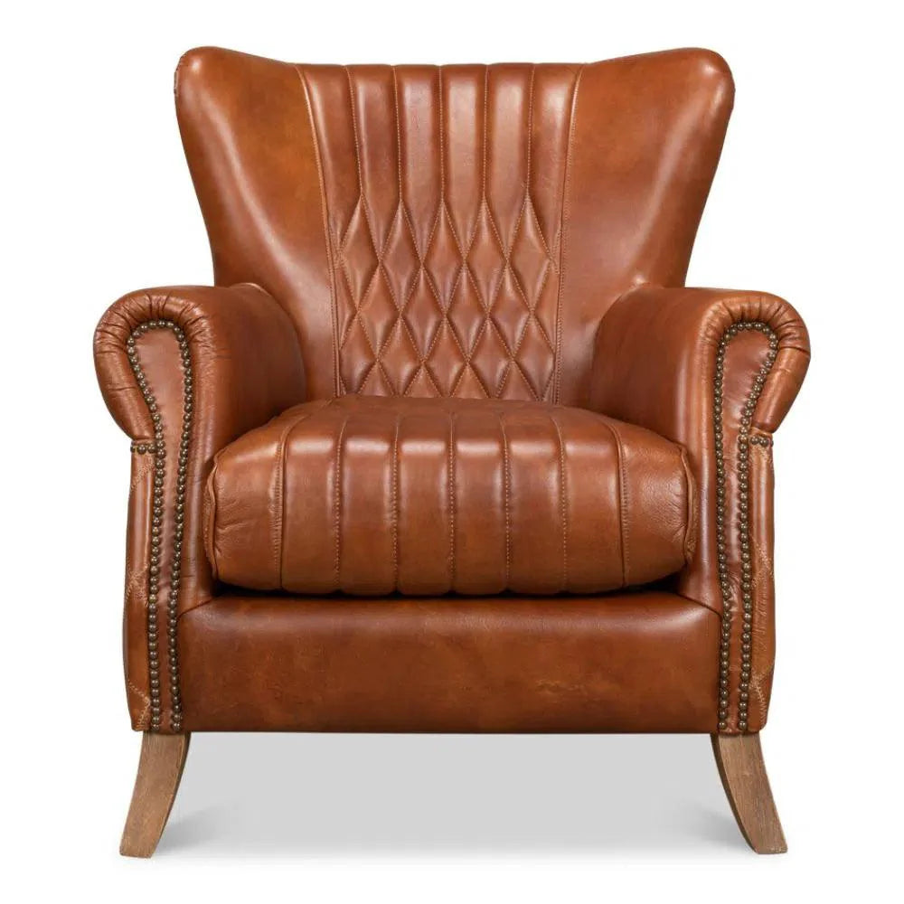 Bugatti Brown Leather Accent Arm Chair - LOOMLAN - Sarreid - Club Chairs