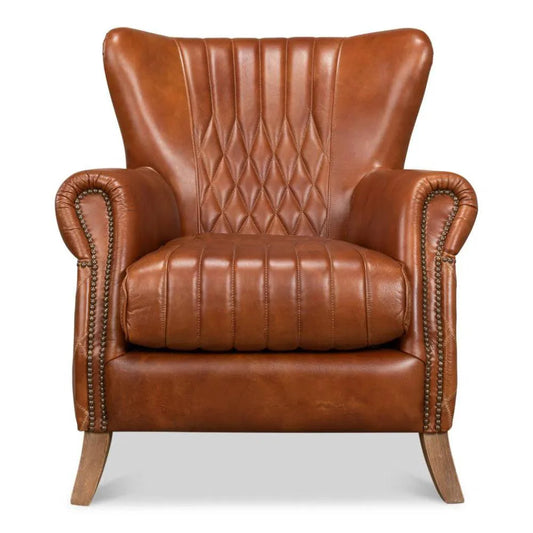Sarreid Bugatti Brown Leather Accent Arm Chair