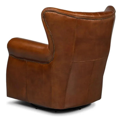 Bugatti Brown Leather Swivel Club Chair - LOOMLAN - Sarreid - Club Chairs