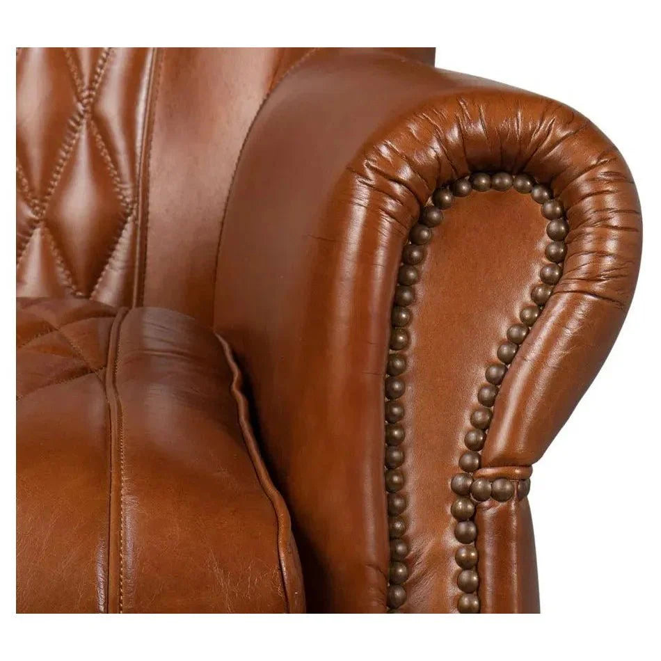 Bugatti Brown Leather Swivel Club Chair - LOOMLAN - Sarreid - Club Chairs