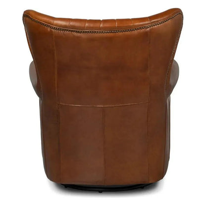 Bugatti Brown Leather Swivel Club Chair - LOOMLAN - Sarreid - Club Chairs