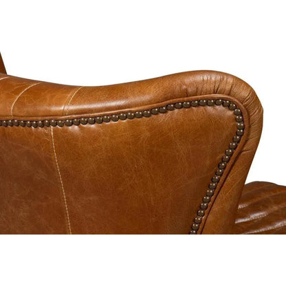 Bugatti Leather Brown Swivel Arm Chair - LOOMLAN - Sarreid - Club Chairs