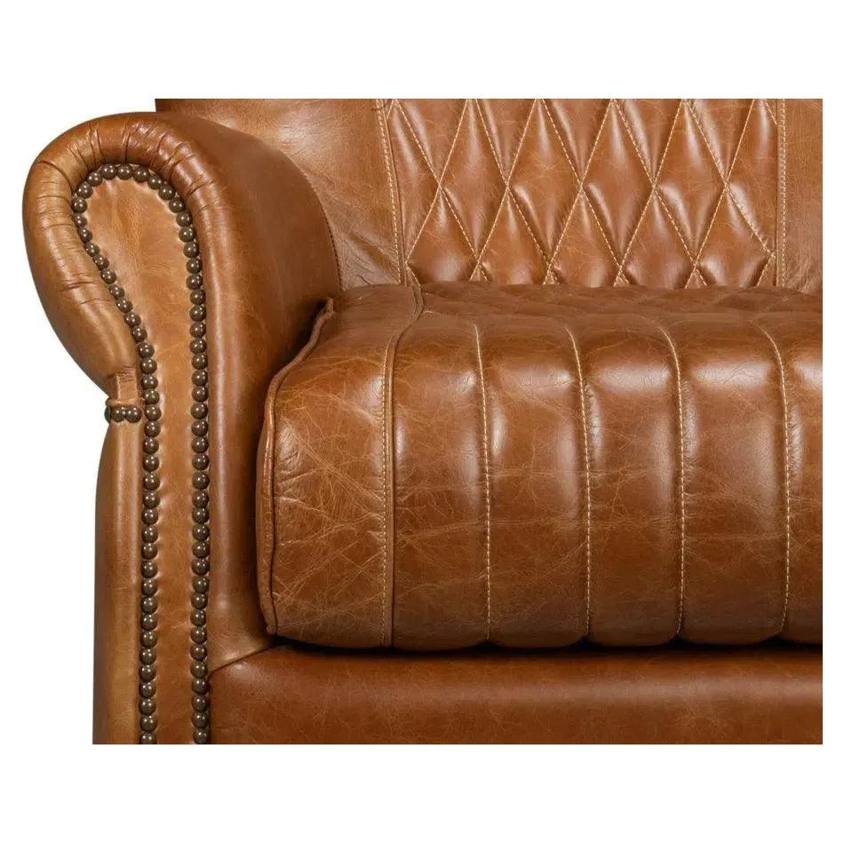 Bugatti Leather Brown Swivel Arm Chair - LOOMLAN - Sarreid - Club Chairs