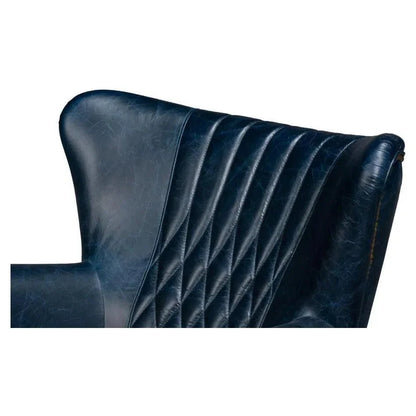 Sarreid Bugatti Wood & Leather Blue Swivel Arm Chair