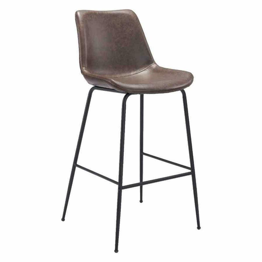 Byron Bar Chair Brown - Sideboards and Things Accents_Black, Back Type_Full Back, Back Type_With Back, Brand_Zuo Modern, Color_Black, Color_Brown, Depth_20-30, Height_40-50, Materials_Metal, Materials_Upholstery, Metal Type_Steel, Product Type_Bar Height, Seat Material_Upholstery, Shape_Armless, Upholstery Type_Leather, Upholstery Type_Vegan Leather, Width_20-30