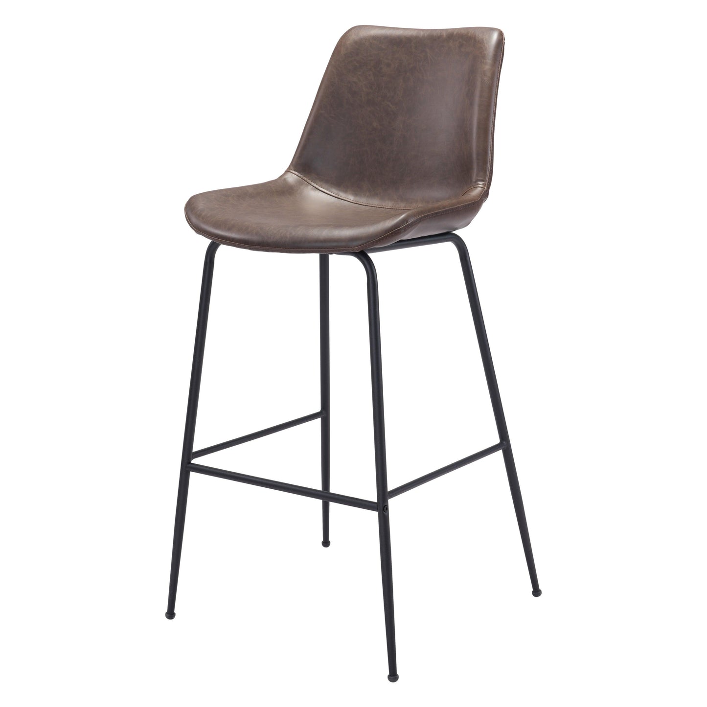 Byron Bar Chair Brown - Sideboards and Things Accents_Black, Back Type_Full Back, Back Type_With Back, Brand_Zuo Modern, Color_Black, Color_Brown, Depth_20-30, Height_40-50, Materials_Metal, Materials_Upholstery, Metal Type_Steel, Product Type_Bar Height, Seat Material_Upholstery, Shape_Armless, Upholstery Type_Leather, Upholstery Type_Vegan Leather, Width_20-30