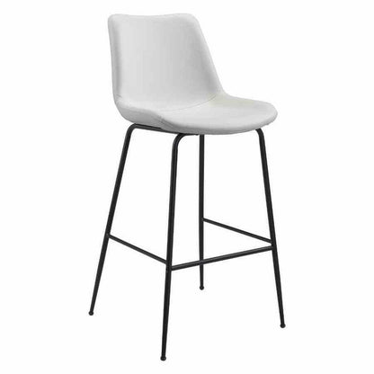 Byron Bar Chair White - Sideboards and Things Accents_Black, Back Type_Full Back, Back Type_With Back, Brand_Zuo Modern, Color_Black, Color_White, Depth_20-30, Height_40-50, Materials_Metal, Materials_Upholstery, Metal Type_Steel, Product Type_Bar Height, Seat Material_Upholstery, Shape_Armless, Upholstery Type_Leather, Upholstery Type_Vegan Leather, Width_20-30